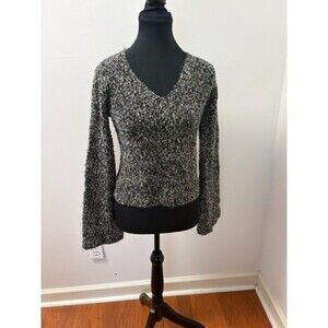 Vintage Sweater Womens M Multicolor Boucle Knit V-Neck Bell Sleeve 90s F22195